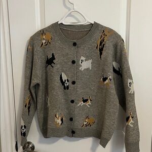 Women's Gray Dog Pattern Sweater